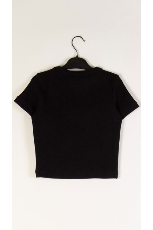 İnce Fitilli Önü Baskılı Bisiklet Yaka Kız Çocuk Body