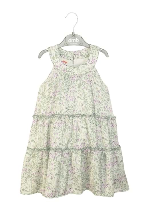 Çiçek Desenli Volanlı Açık Renk Kız Çocuk Elbise
