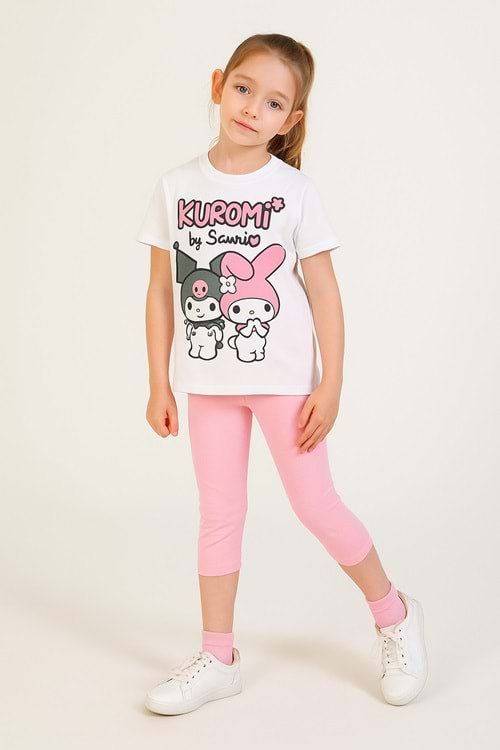 Kuromi ve My Melody Baskılı Kız Çocuk Tişört