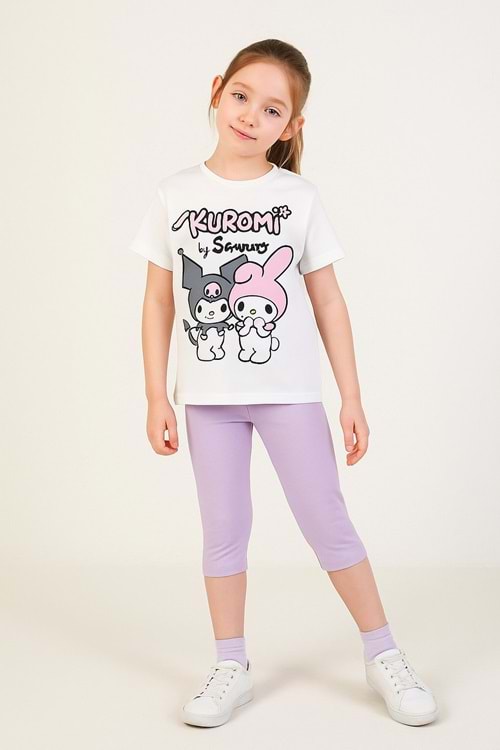 Kuromi ve My Melody Baskılı Kız Çocuk Tişört