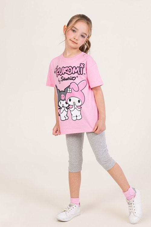 Kuromi ve My Melody Baskılı Kız Çocuk Tişört