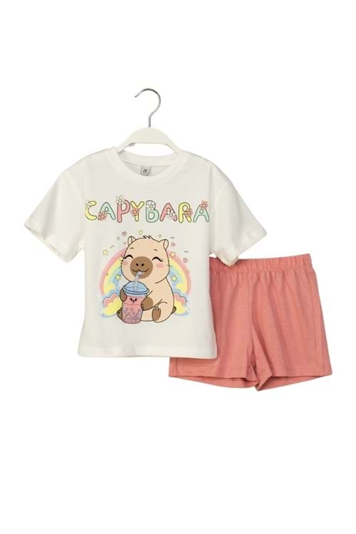 Capybara Baskılı Kız Çocuk Tişört ve Şort Takımı Yazlık Rahatlık ve Sevimlilik