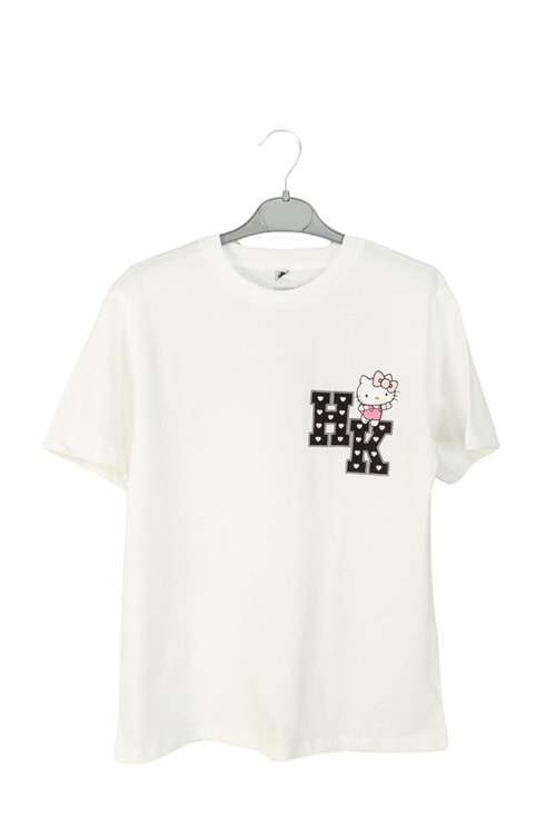 Hello Kitty Baskılı Beyaz Kız Çocuk Kısa Kollu Tişört