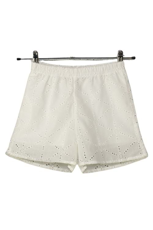 Beyaz Fisto İşlemeli Kız Çocuk Şort