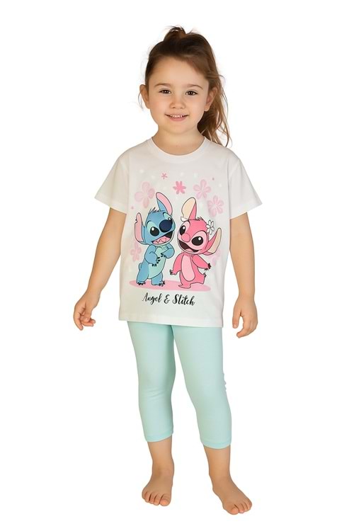 Angel Stitch Baskılı Kız Çocuk Tişört ve Kapri Takımı