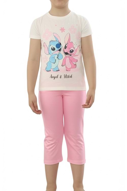 Angel Stitch Baskılı Kız Çocuk Tişört ve Kapri Takımı