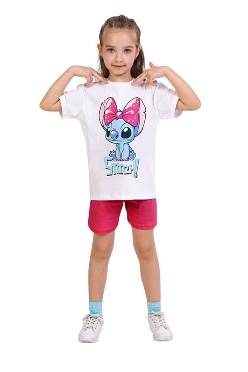 Stitch Baskılı Kız Çocuk Tişört ve Şort Takımı