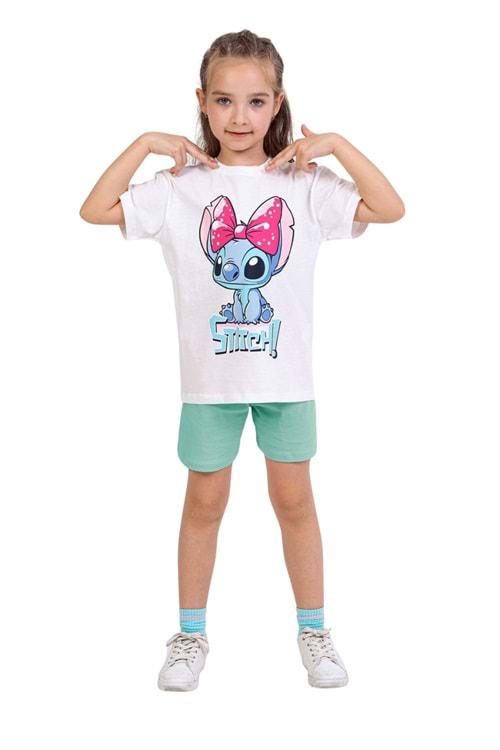 Stitch Baskılı Kız Çocuk Tişört ve Şort Takımı