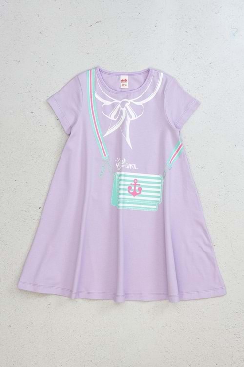Denizci Yakalı Fiyonk ve Çapa Detaylı Lacivert Kız Çocuk Elbise - Lila