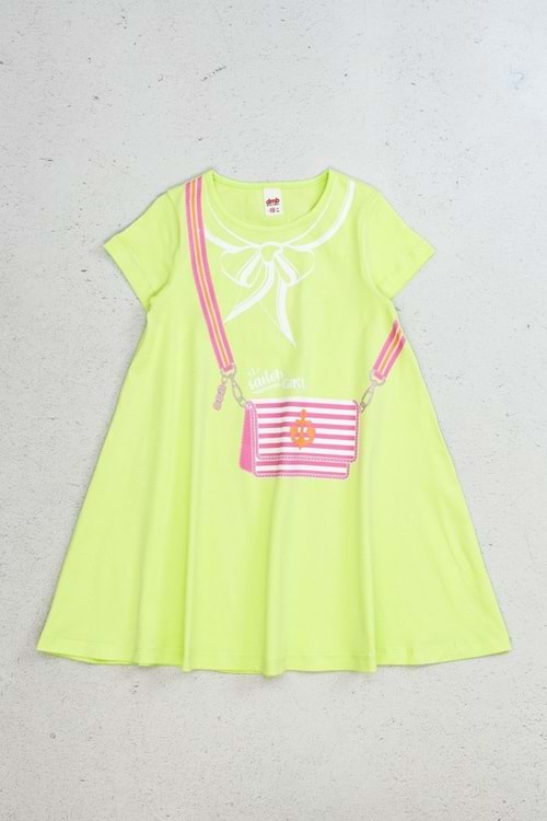 Denizci Yakalı Fiyonk ve Çapa Detaylı Lacivert Kız Çocuk Elbise - Limon Yeşil