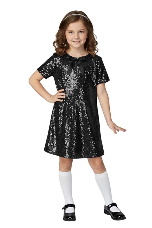 Kız Çocuk Payetli Kısa Kollu Elbise