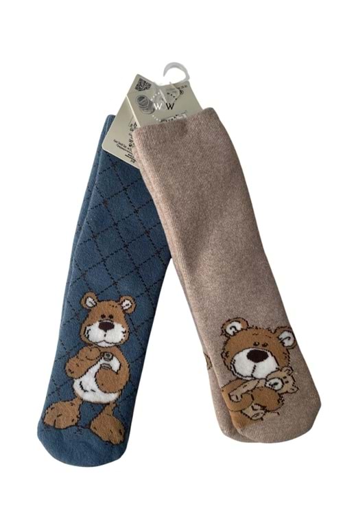 2'li Ayıcık Desenli Çocuk Çorap Seti Renkli ve Eğlenceli Desenler Rahat ve Yumuşak Kumaş