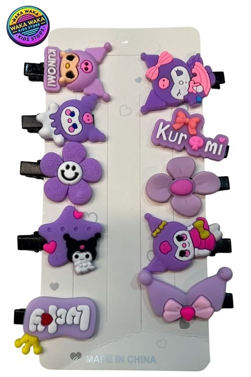 Kuromi Desenli Çocuk Saç Tokası Seti – 10’lu Renkli Sevimli Saç Aksesuarı