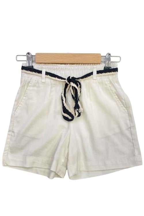 Beyaz Keten Şort Kız/Erkek Çocuk - Ekru