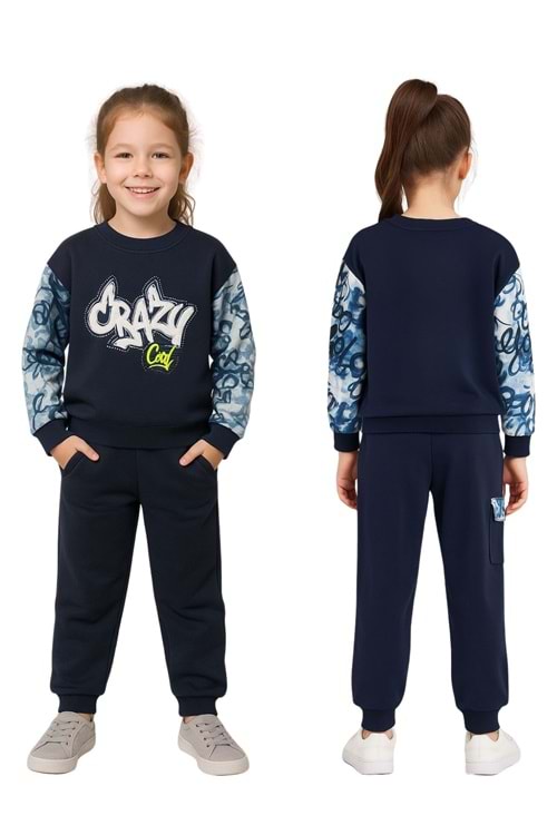 Önü Kolları Baskılı Kız Çocuk Eşofman Takım