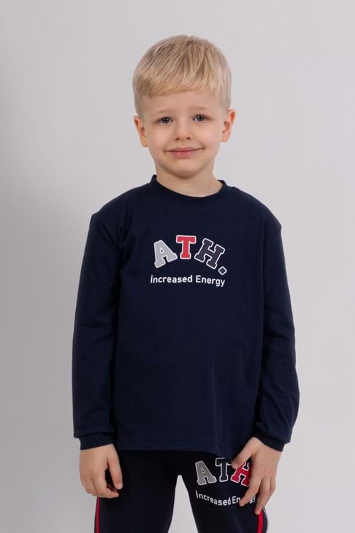Erkek Çocuk Gri ATH Baskılı Uzun Kollu Sweatshirt