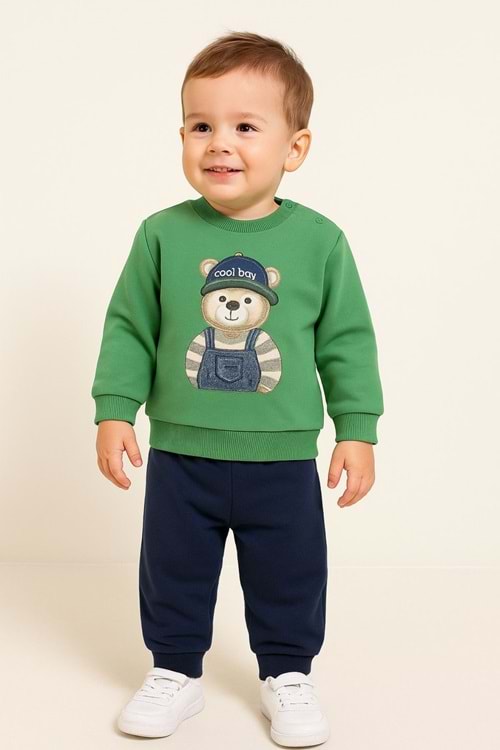 Erkek Çocuk Sweatshirt ve Eşofman Altı Takım Köpek Bear Desenli Rahat Günlük Giyim
