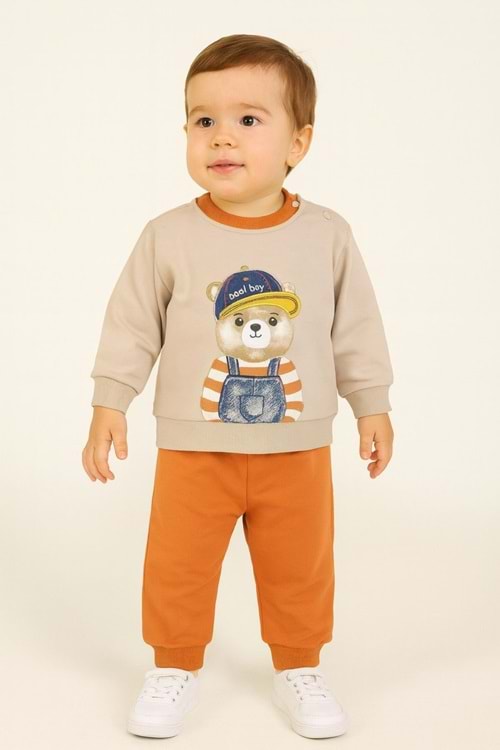 Erkek Çocuk Sweatshirt ve Eşofman Altı Takım Köpek Bear Desenli Rahat Günlük Giyim