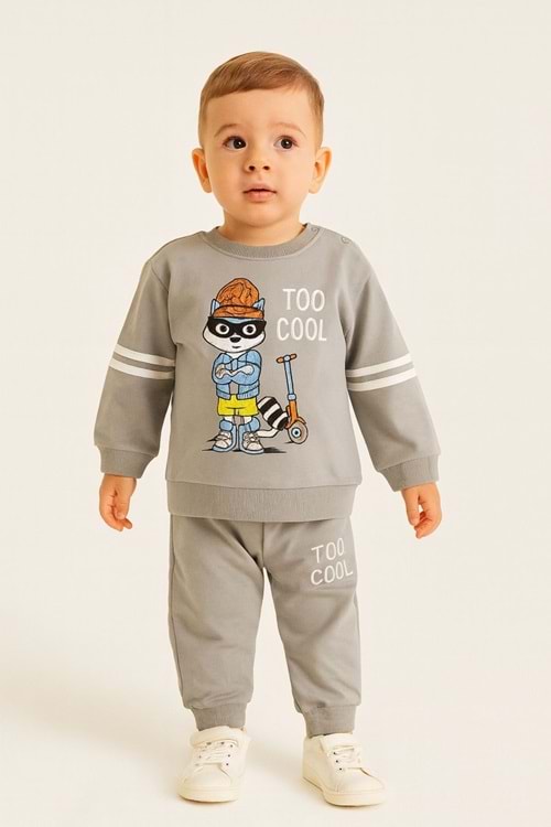 Erkek Çocuk Eşofman Takımı “Too Cool” Baskılı Sweatshirt & Alt