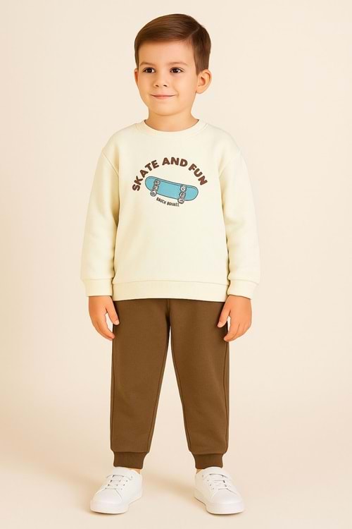 Erkek Çocuk Baskılı Sweatshirt ve Eşofman Altı Takım