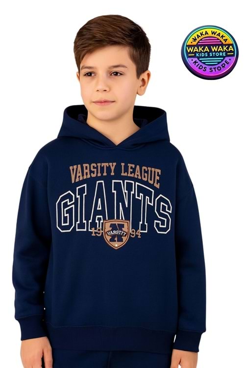 Erkek Çocuk Lacivert Varsity League Giants Baskılı Kapüşonlu Sweatshirt