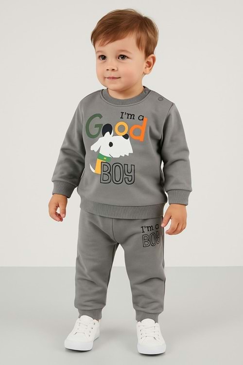 Erkek Çocuk 2-3 Yaş Eşofman Takımı – “I’m a Good Boy” Baskılı Sweatshirt & Alt