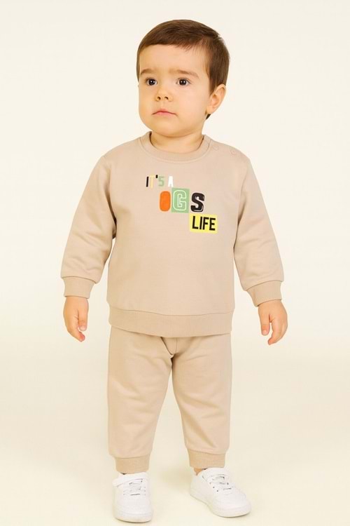 Erkek Çocuk Yaş Eşofman Takımı “It’s a Dog’s Life” Baskılı Sweatshirt & Alt Lacivert