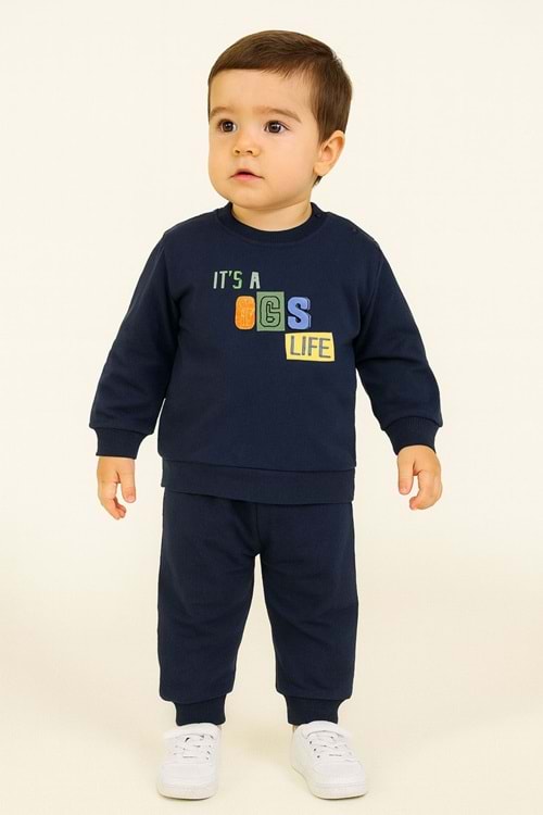 Erkek Çocuk Yaş Eşofman Takımı “It’s a Dog’s Life” Baskılı Sweatshirt & Alt