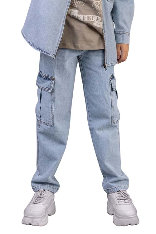 Kargo Cepli Ayarlanabilir Belli Erkek Çocuk Kargo Kot Pantalon - Mavi - 5-6 YAŞ