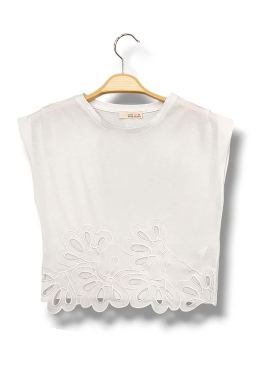 Dantel Detaylı Beyaz Kolsuz Kız Çocuk Bluz - Beyaz