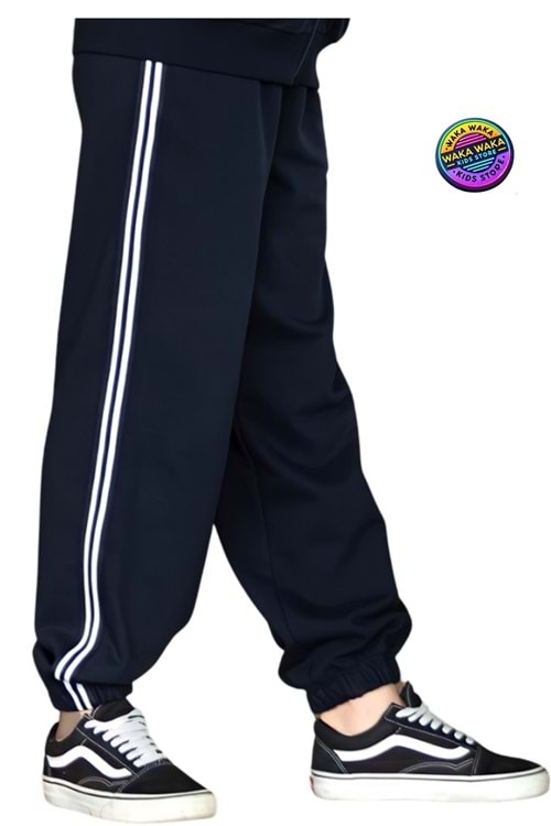 Kız Çocuk Çift Şeritli Eşofman Altı Rahat Kesim Spor Pantolon