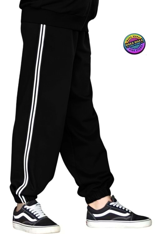 Kız Çocuk Çift Şeritli Eşofman Altı Rahat Kesim Spor Pantolon