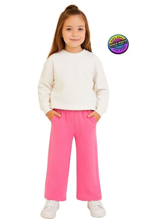 Kız Çocuk Eşofman Altı Gri Şeritli, Pembe Taşlı, Lacivert Baskılı