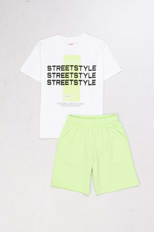 Erkek Çocuk Streetstyle Baskılı Şortlu Takım - 2'li Yazlık Spor Kombin