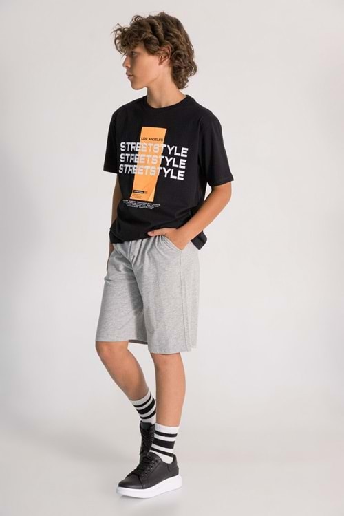 Erkek Çocuk Streetstyle Baskılı Şortlu Takım - 2'li Yazlık Spor Kombin