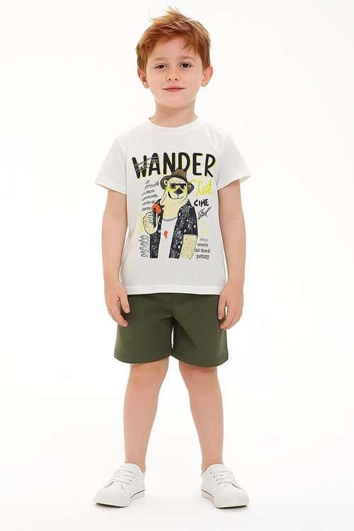 Wander Bear Baskılı Erkek Çocuk Tişört ve Şort Takımı