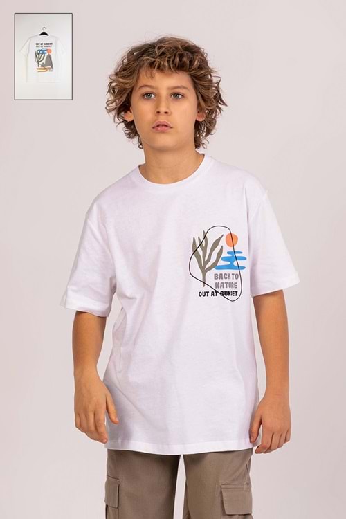 Önü Sırtı Baskılı Bisiklet Yaka Erkek Çocuk T-Shirt