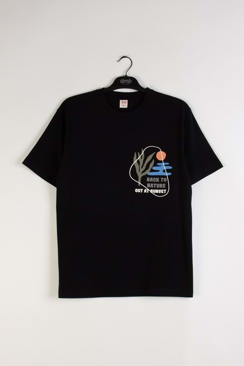 Önü Sırtı Baskılı Bisiklet Yaka Erkek Çocuk T-Shirt - Siyah