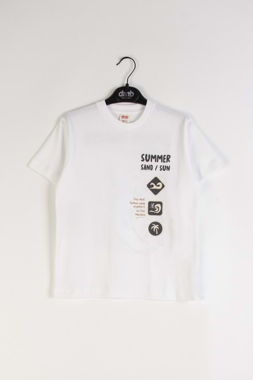 Önü Sırtı Baskılı Bisiklet Yaka Erkek Çocuk T-Shirt - Beyaz