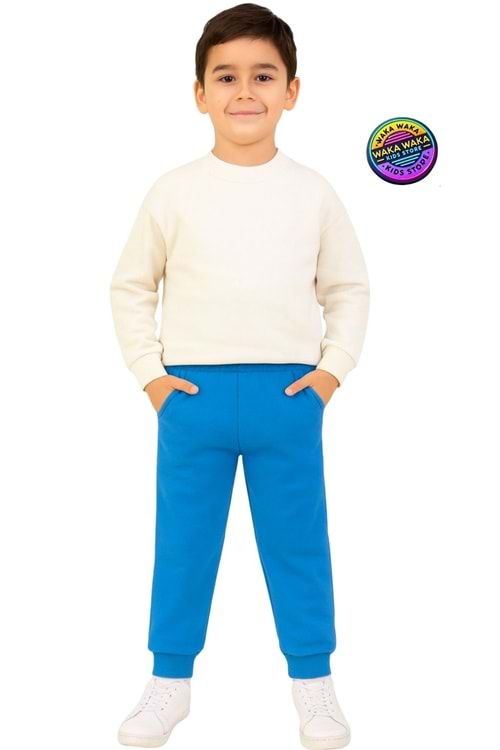 Unisex Çocuk Basic Renkli Eşofman Altı Pamuklu Rahat Kesim Jogger Model