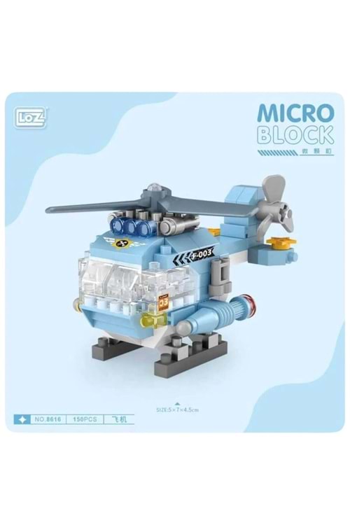 Helikopter Mini Mikro Blok Yapım Seti (6+ Yaş) - Mavi - 3-14 YAŞ