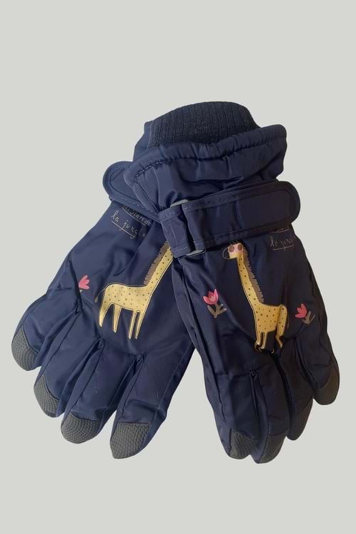 Çocuk Zürafa Desenli Su Geçirmez Kışlık Eldiven