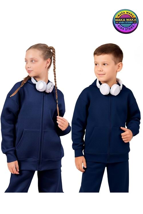 Unisex Çocuk Fermuarlı Kapüşonlu Hırka
