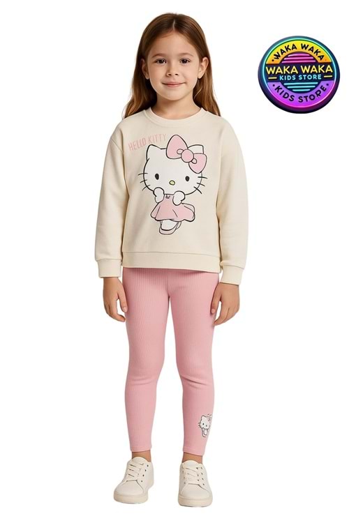 Hello Kitty Baskılı Kız Çocuk Sweatshirt ve Tayt Takımı