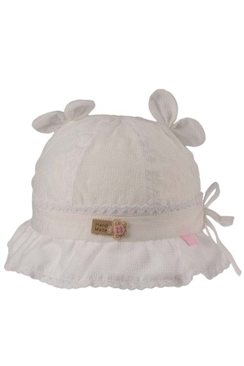 Fiyonk Detaylı Bağcıklı Kız Bebek Şapka