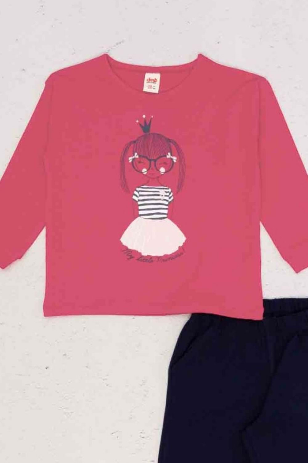 Kız Çocuk Önü Baskılı Paçaları Lastikli Pijama Takımı - Fuji - 7-8 YAŞ