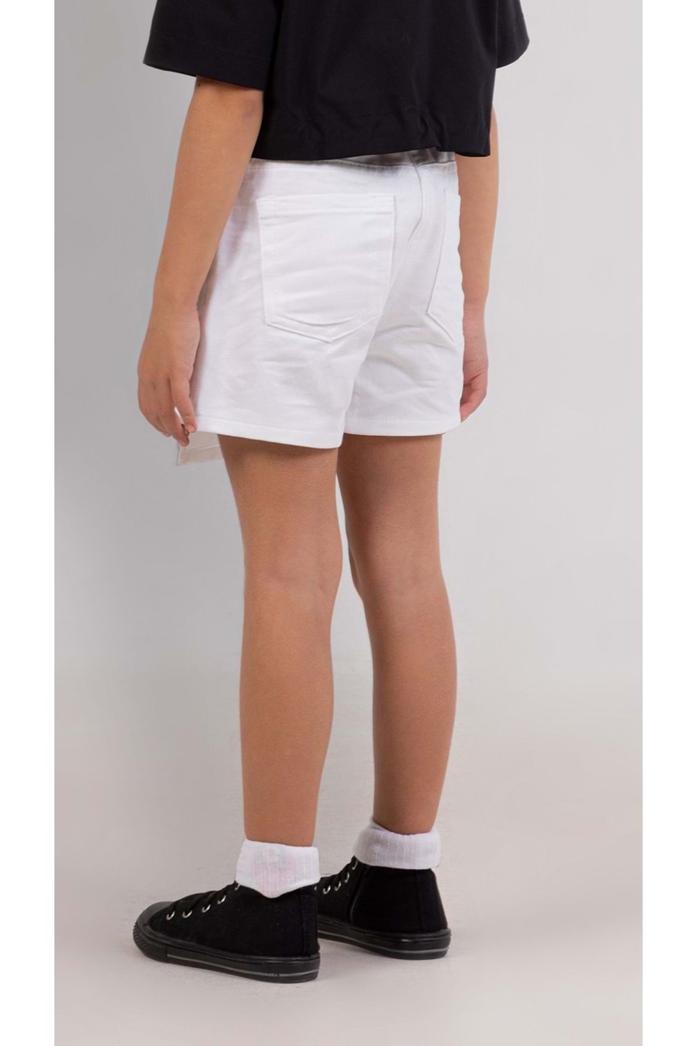 Kiraz Baskılı T-Shirt Önden Yırtmaçlı Şort Etek Crop Kot Ceketli Kız Çocuk Takım