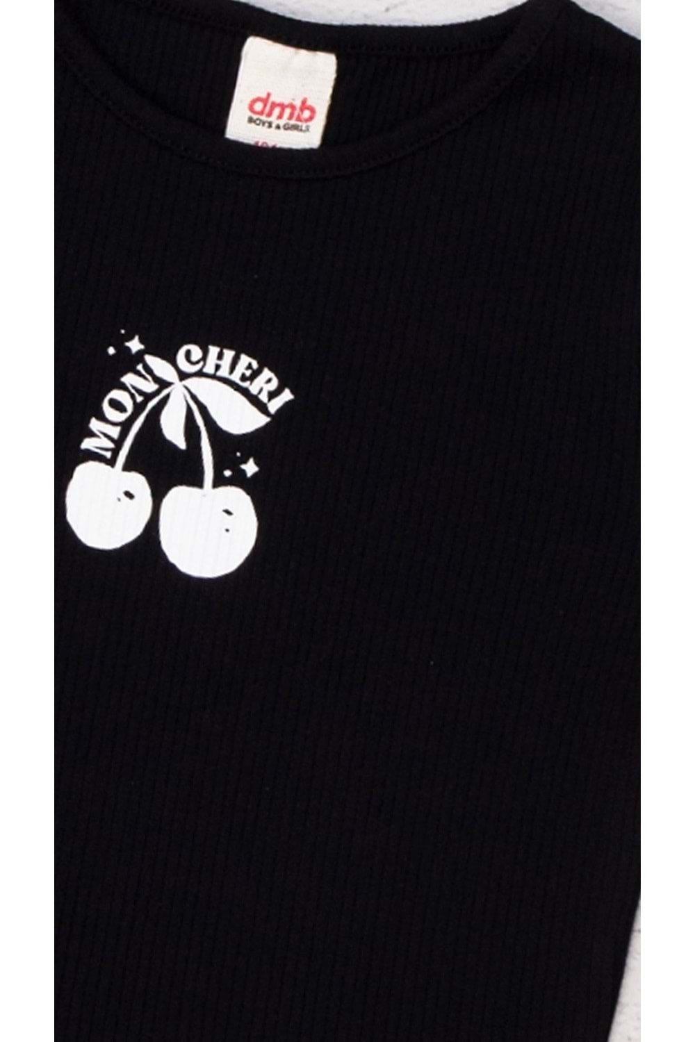 Kiraz Baskılı T-Shirt Önden Yırtmaçlı Şort Etek Crop Kot Ceketli Kız Çocuk Takım