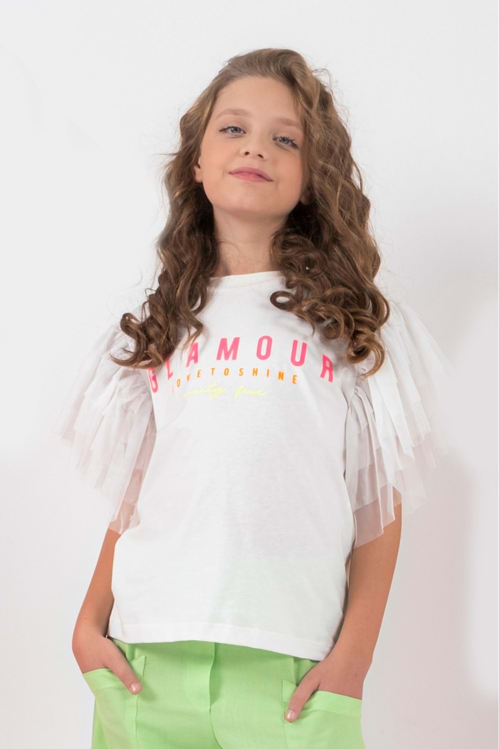 Çocuk Kız Tek Tişört Kolu Tüllü D Hopi Kids - Ekru - 11-12 YAŞ