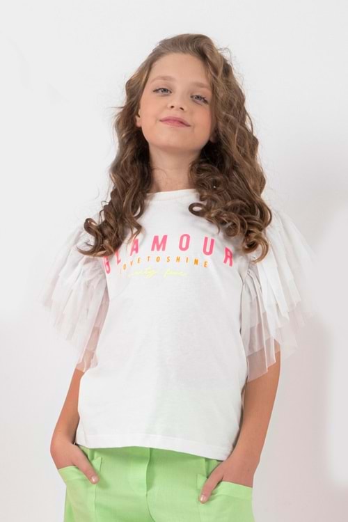 Çocuk Kız Tek Tişört Kolu Tüllü D Hopi Kids - Ekru - 12-13 YAŞ